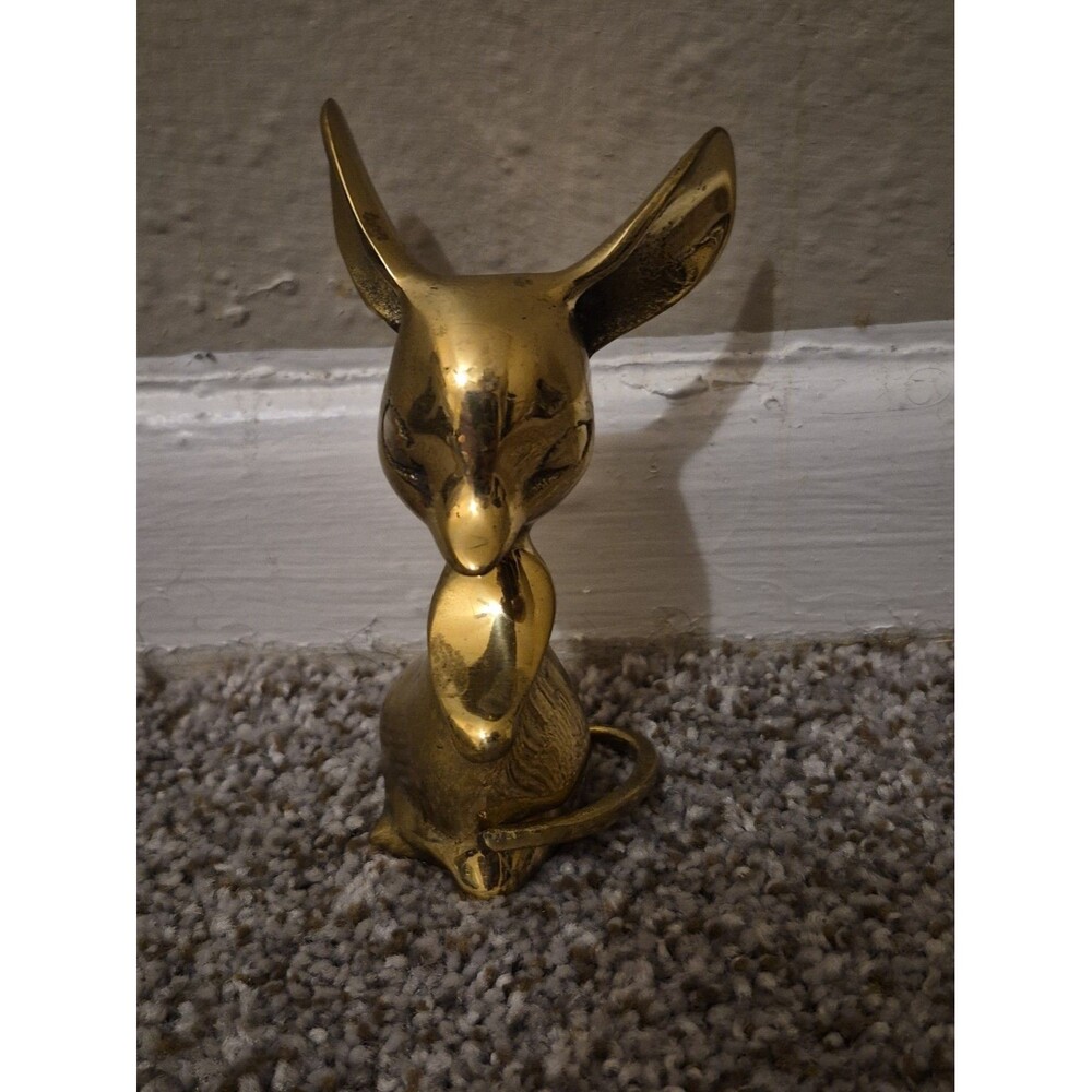 Vintage Brass Mouse MCM Solid Big Eared Paperweight Figurine 5" 10oz VGC